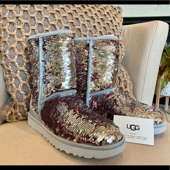 UGG Shoes - NEW UGG Classic Short Sequin Boot Silver 7